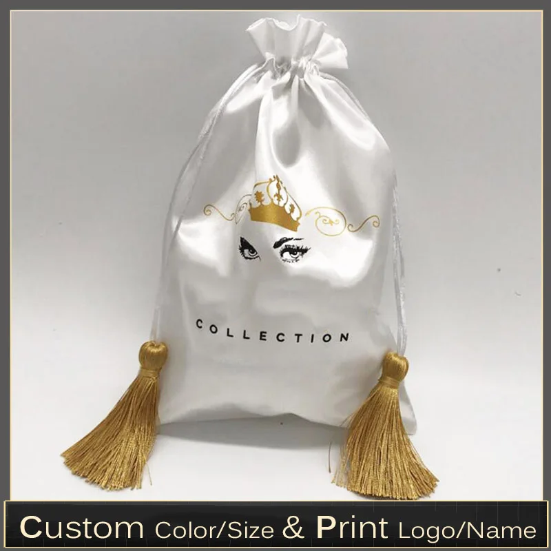 Satin Hair Bag Silk Drawstring Bundle Extension Wig Jewelry/Package/Cosmetic/Gift/Wedding/Party Pouch Custom Logo Print |