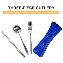 Portable Tableware Set With Bag Cutlery Case Travel Fork Spoon Chopsticks Dinnerware Students Package Household Kitchen Utensils