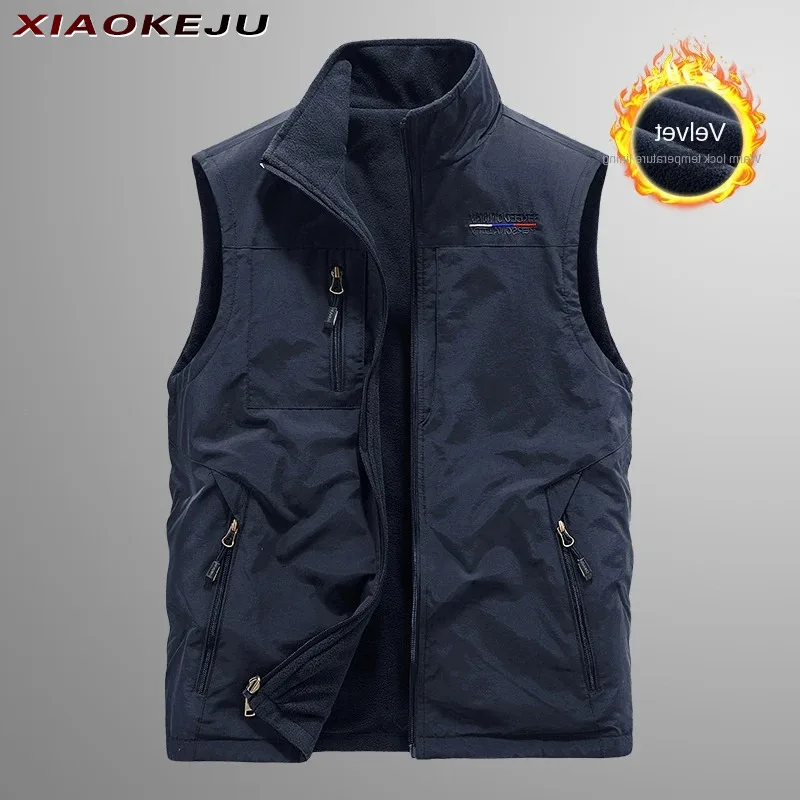 Large Size Men's Vest Hunting Winter Vests Thermal Sleeveless Jacket Heating Embroidered Work Multi Pocket Tactical Military MAN