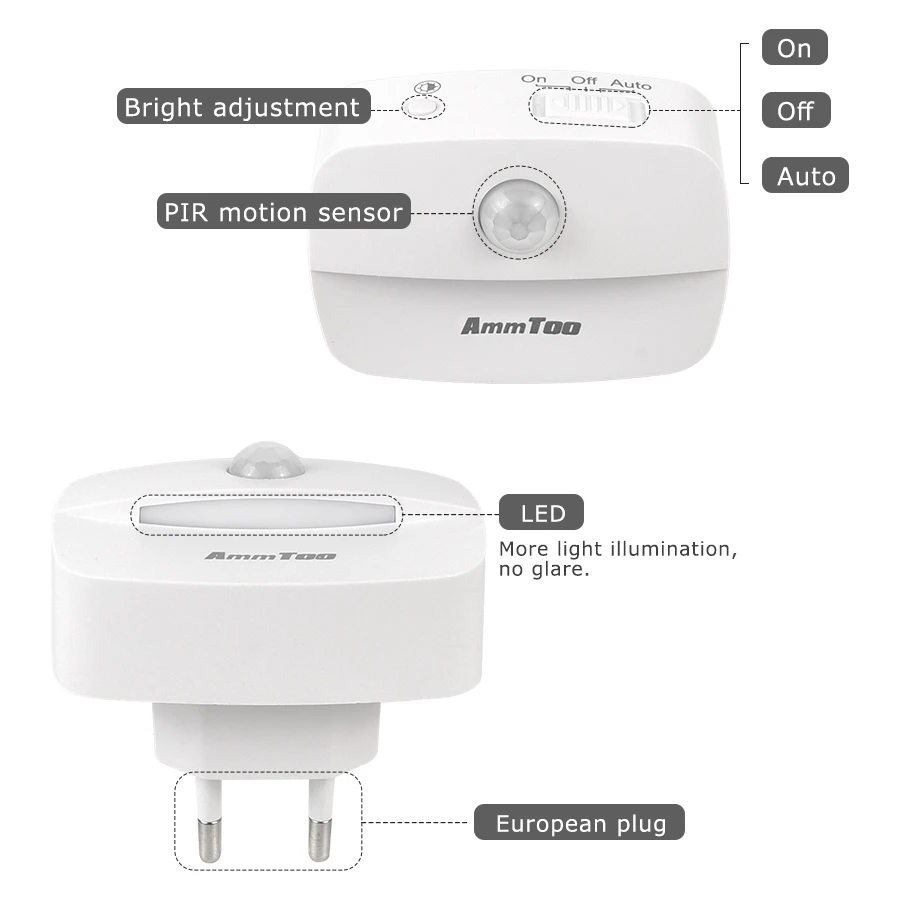 AUVON Plug-in LED Motion Sensor Night Light Mini Warm White LED Nightlight  with Dusk to Dawn Motion Sensor Adjustable Brightness for Bedroom Bathroom  Kitchen Hallway Stairs (4 Pack) 