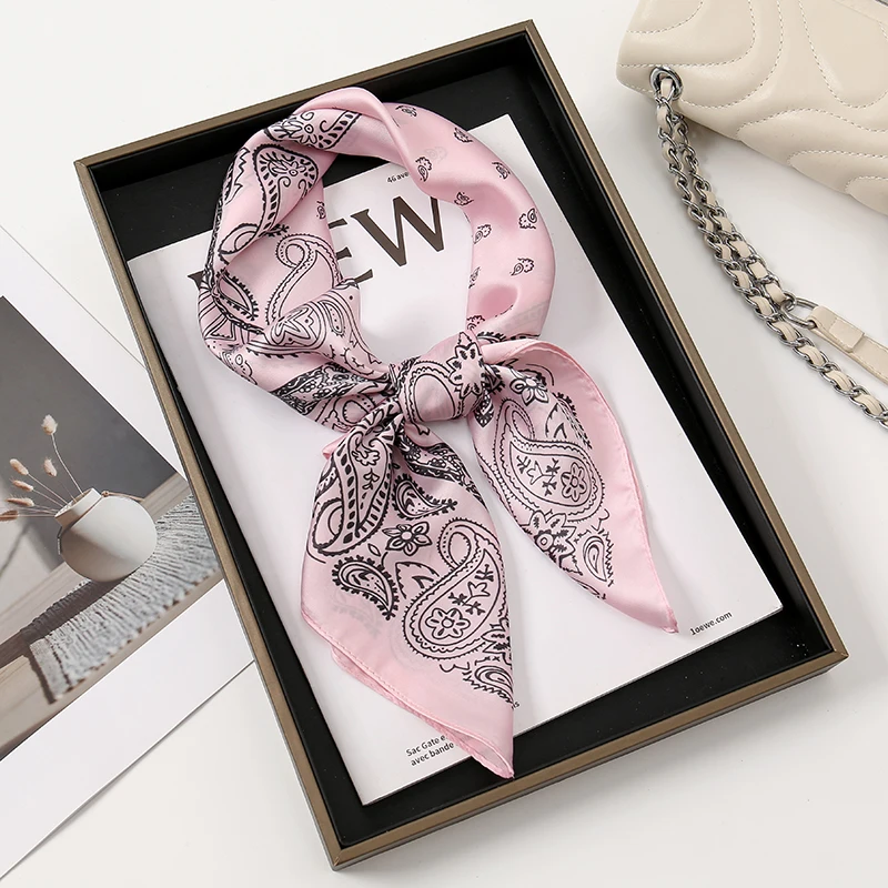 68*68cm Fashion Paisley Print Kerchief Women Hair Scarf Silk Headband Bandana Head Scarves Female Square Hijab Scarfs For Ladies 3