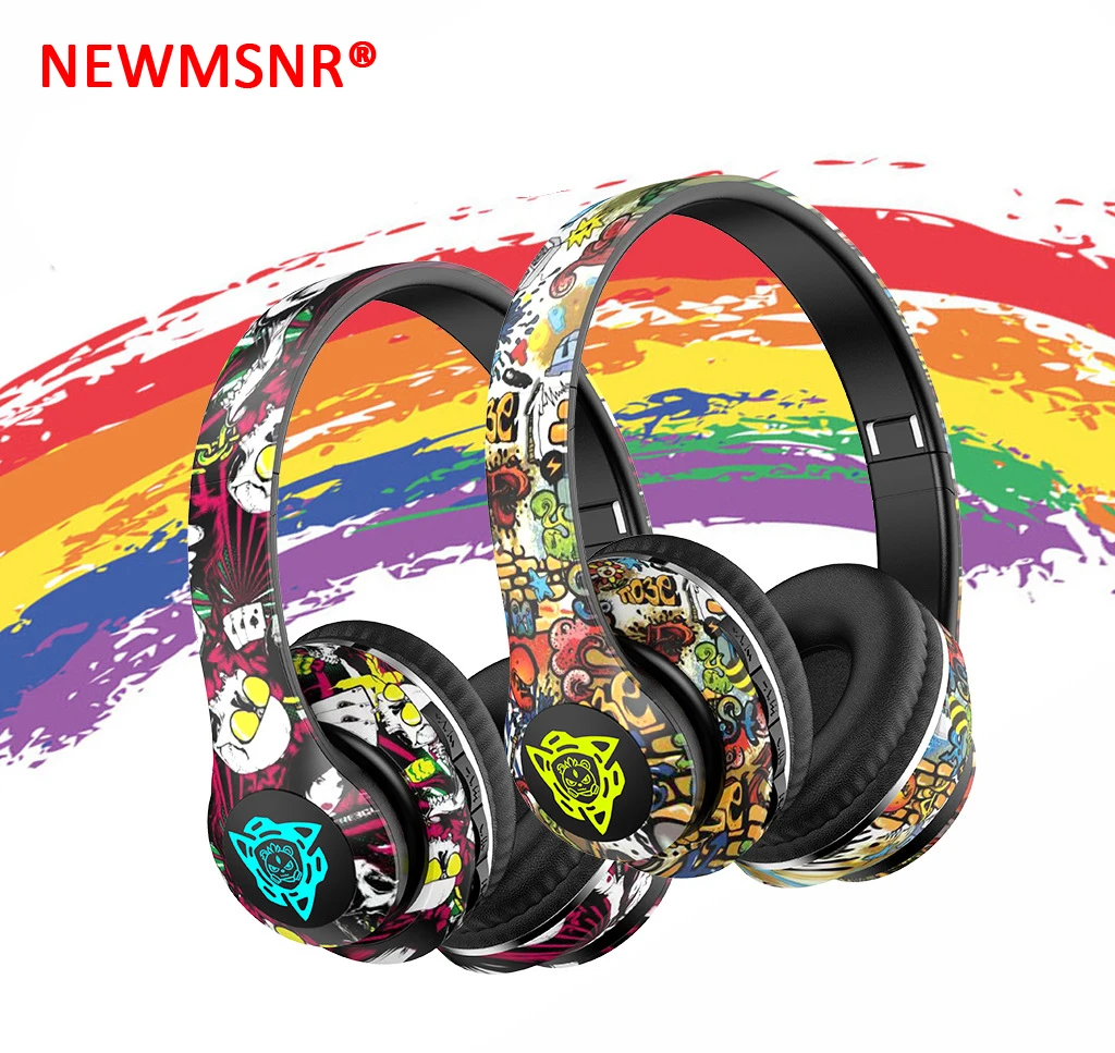 Auscultadores sem Fios Graffiti Auscultadores Bluetooth Fones de Ouvido Estéreo Dobráveis Fone de Ouvido Intra-auricular Microfone Hand Presentes de Natal - Image 5