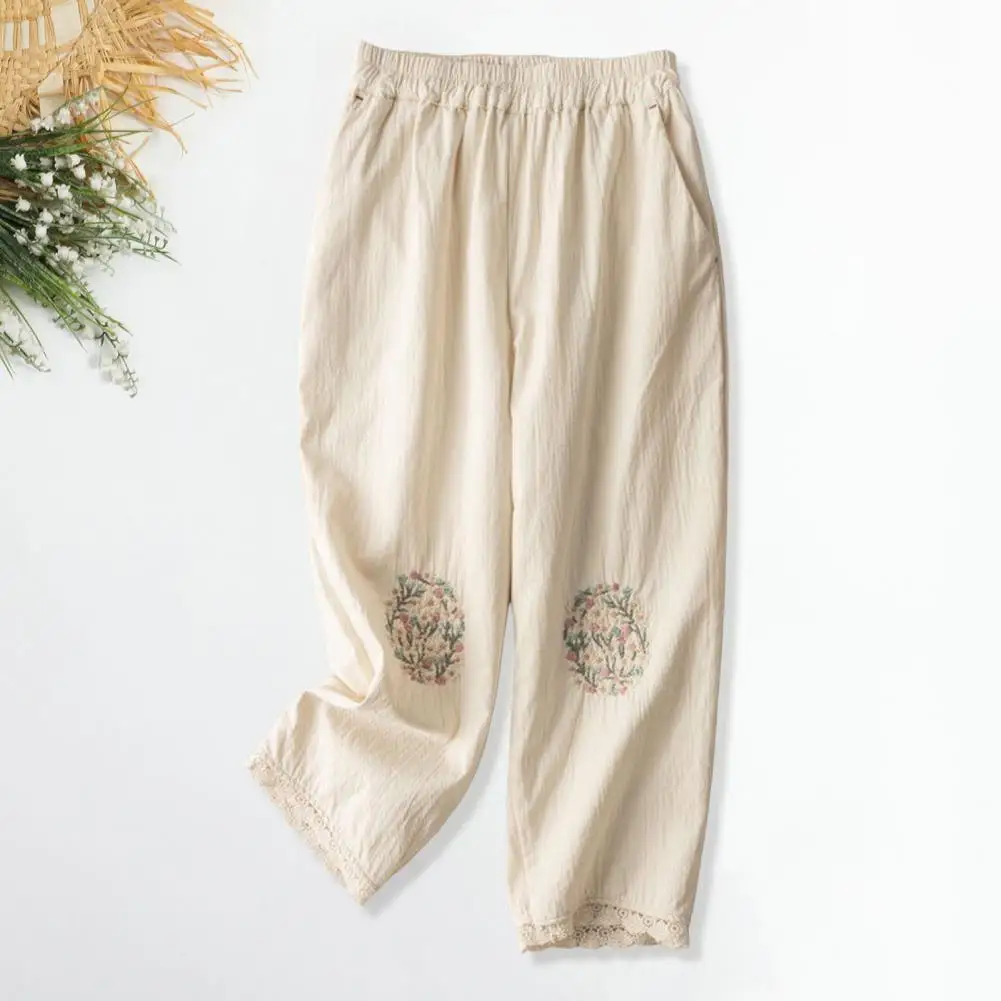 ChicCasualPantsBreathableFemaleSlacksPocketsElegantPureColor