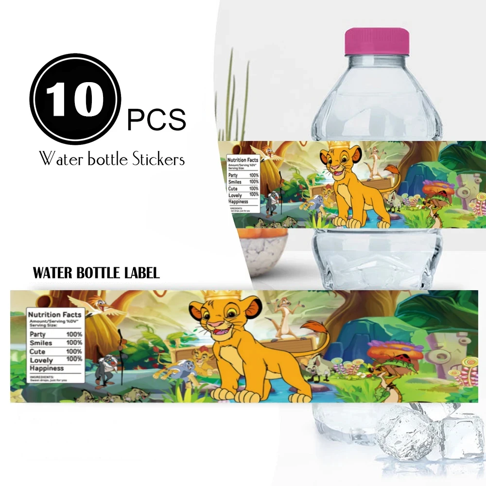 10/20/30Pcs Lion King Water Bottle Labels Stickers Kid Birthday Decoration Waterproof Sticker for Baby Shower Party Supplies