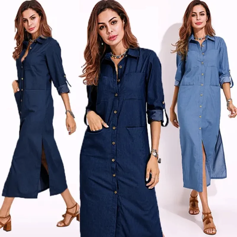 Muslim Abayat Dress with Long Sleeve, Casual Denim Skirt, Cardigan, Elegant Shirt, Fashion, Temperament