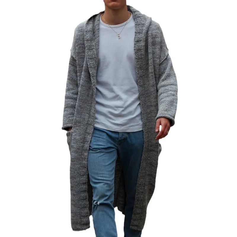 Men's Sweater Cardigan 2023 Autumn And Winter New Medium Long Loose Hooded Fashion Casual Large Size Cardigan
