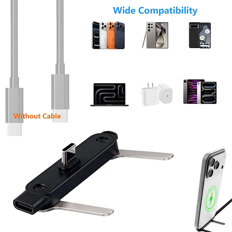 USB C 히든 스탠드 충전 커넥터 2 in 1 USB 타입 C 남성-여성 90도 ° 앵글 어댑터 휴대용 접이식 휴대폰 거치대