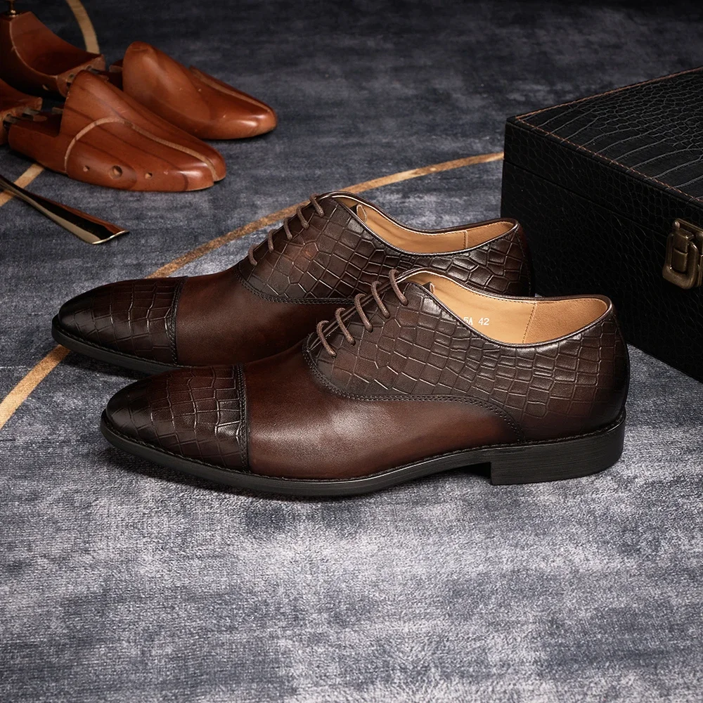 Men Luxury Genuine Leather Oxford Dress Shoes Handmade Formal Lace-up Business Wedding Banquet Classic Footwear