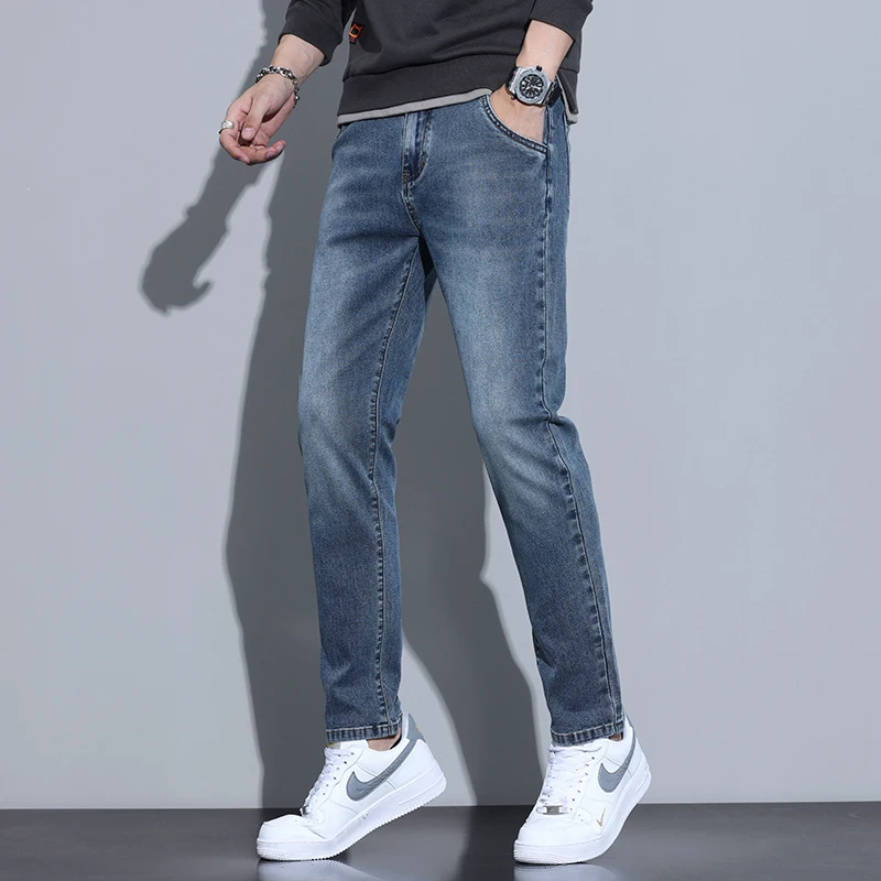

Мужские джинсы, уличная одежда, трендовые повседневные облегающие джинсовые брюки, Новинка весна-осень 2024, модные классические брюки с высокой талией для мужчин