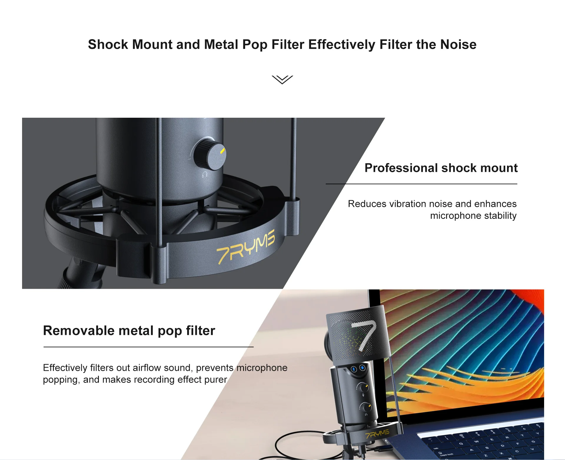 7RYMS AU02-K1 RGB Cardioid Condenser USB Microphone Kit description image 9