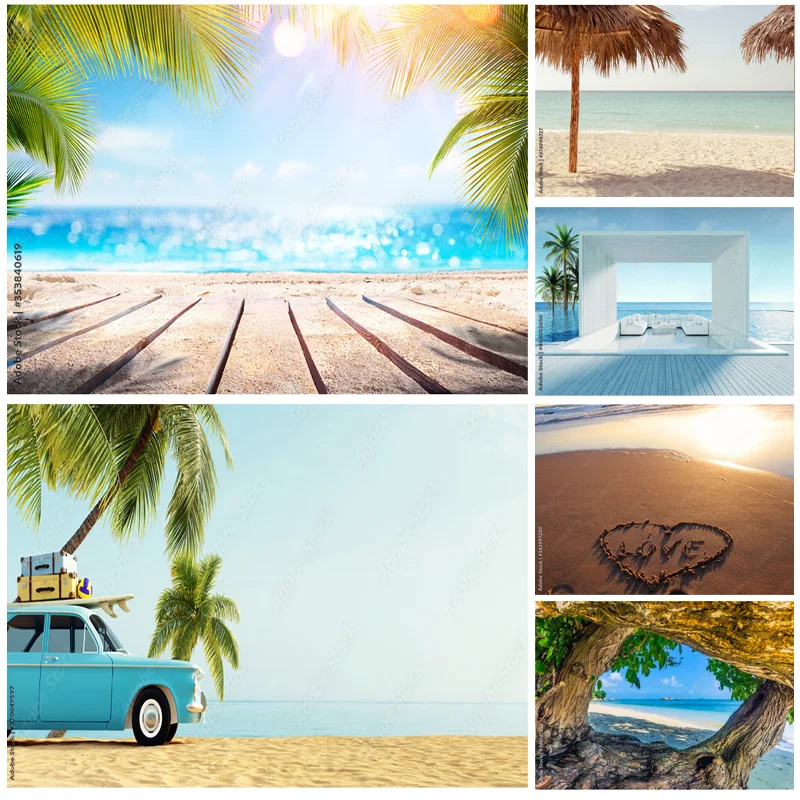 

Tropical Sea Beach Palms Tree Photography Background Natural Scenic Photo Backdrops Photocall Photo Studio 211227-HHB 15