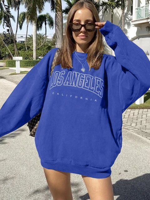 Women's Blue Oversized Sweatshirts & Hoodies