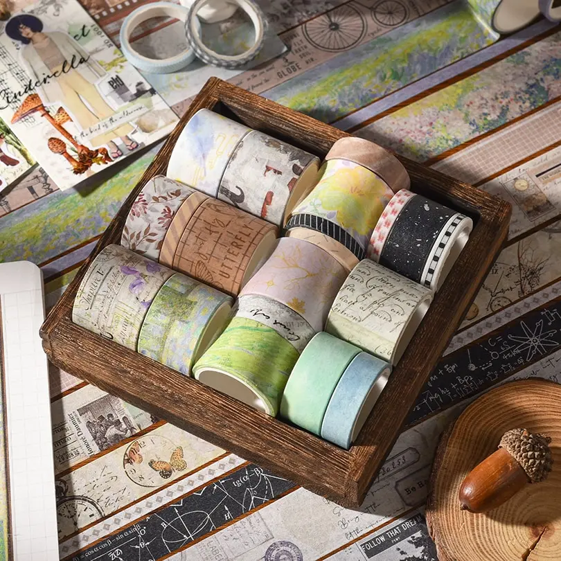 20Pcs Retro Washi Tape Set Kawaii Masking Tape Stationery Journal Supplies Grid Washitape Scrapbooking Decorative Adhesive