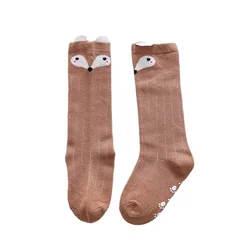Chaussettes chauffantes pour fille, longueur genou, colle antidérapante, dessin animé, Animal, en coton, pour enfants de 0 à 3 ans 
