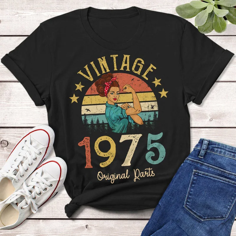 T-Shirt Vintage 'Original 1975' Pour 50 Ans - Coton Confy Pour Hommes Et Femmes - Cadeau Anniversaire