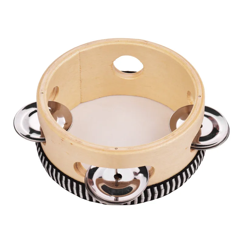 4 Inch Wooden Hand Tambourine with Metal Single Row Jingles Entertainment Musical Timbrel for Adults Kids Dancine Singing Party