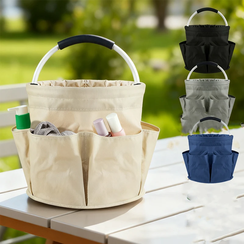 여러 개의 포켓이 있는 접이식 정원 도구 가방, 휴대용 옥스포드 천 버킷 토트백, 정원 도구 및 해변 청소 용품용