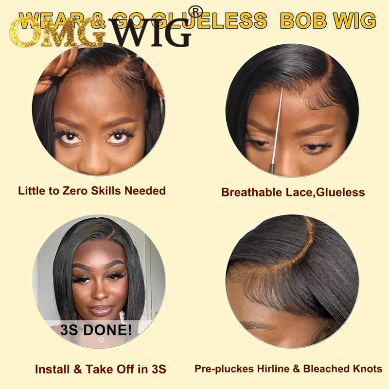 4x4 Wear And Go Straight Bob Wigs For Black Women 250 Denisty Cut Lace Short Bob Glueless Wig Brazilian Remy Sale