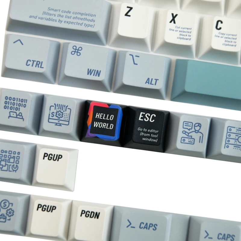 Olá Mundial Pbt Programador Caps Chave Lados Dye Subbed Keycaps Cherry Perfil Keycap para 61 64 68 87 980 104 Hhkb 142 Chaves Set - Imagem 4