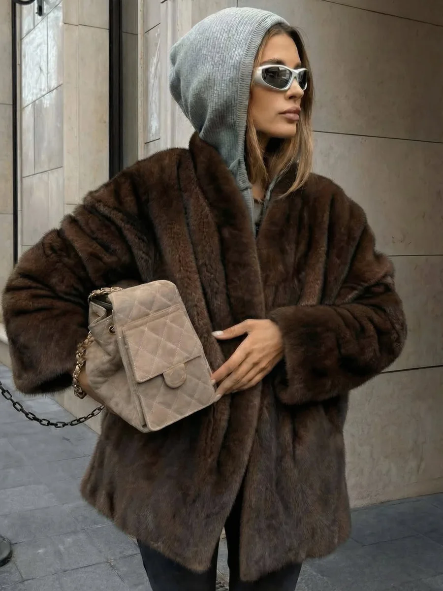 Winter High Quality Thick Warm Faux Mink Fur Coat Women Luxury High Quality Elegant Stand Collar Casual Fluffy Mink Fur Jacket