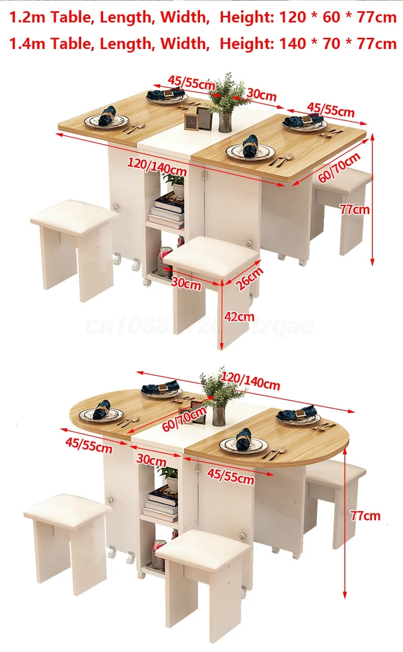 Folding Dining Table Movable Table Set 1.4m Round/ Square Table With Chair Set Furniture For Dining Room Apartment Living Room