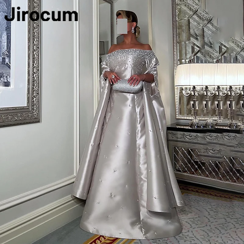 Jirocum 우아한 A라인 무도회 원피스, 오프 숄더, 크리스탈 비즈 파티, 이브닝 가운, 바닥 길이, 특별한 날 가운
