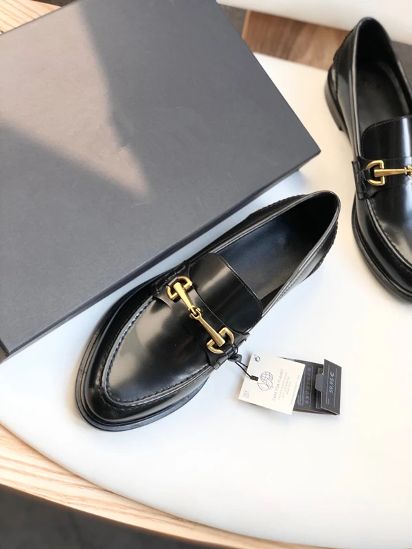 Jenny&Dave New Slip On Shoes French Flat Shoes Women Fashionable Genuine Leather Lefu Shoes Metal Buckle Simple Commuter Retro