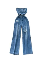 Hong Kong Sle Chic Hollow out Svel High Waist Slimming Denim Overalls Casual Hole Punching Design Commute Straight Tube - Image 5