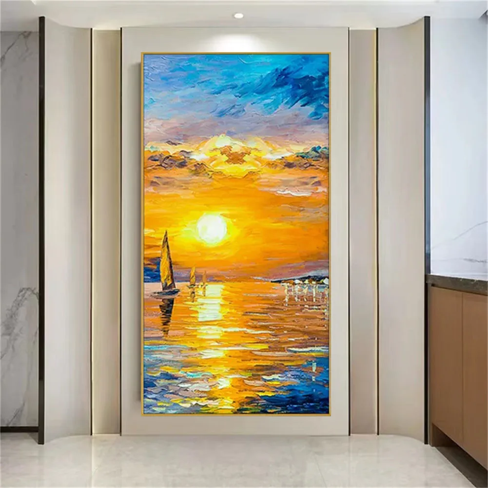 

100% Handmade Thick Texture Sail Boat Seascape Oil Painting Wall Art Poster Large Canvas Mural For Living Room Decor Picture