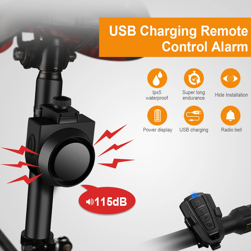 Motorcycle Alarm Security Alarm Bicycle Alarm Wireless Alarm Camluxy Wireless Bike Vibration Alarm Waterproof USB Charging Remote Control Motorcycle Electric Bicycle Security Burglar Alarm