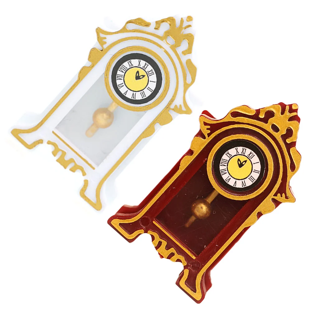 

2 Pcs Furniture Mini House Vintage Floor Clock Pendulum Miniature Kit Ornament Desk