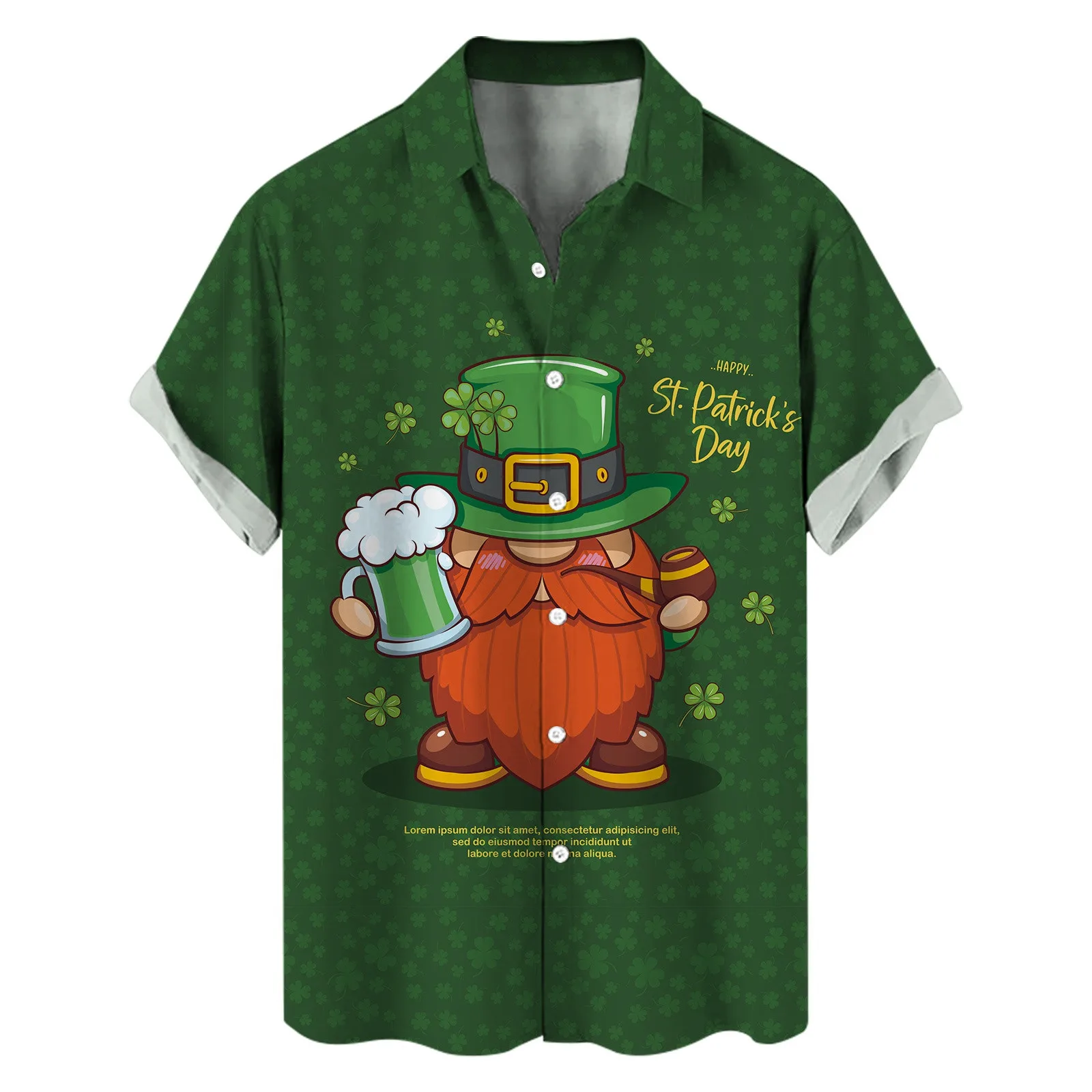 

Men St. Patricks'S Day Shirt Short Sleeve Clover Floral Cartoon Leprechauns Print Lapel Button Shirt Festival Streetwear Clothes