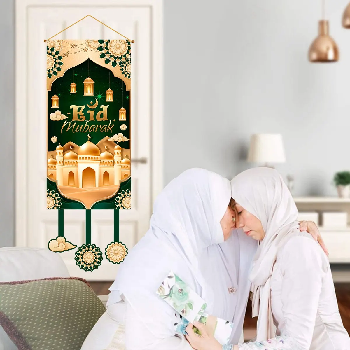 Eid 무바라크 장식 2024 걸이식 국기 라마단, 가정 문짝 이슬람 무슬림 파티 장식, 라마단 카림 배너, Eid Al-Fitr 선물