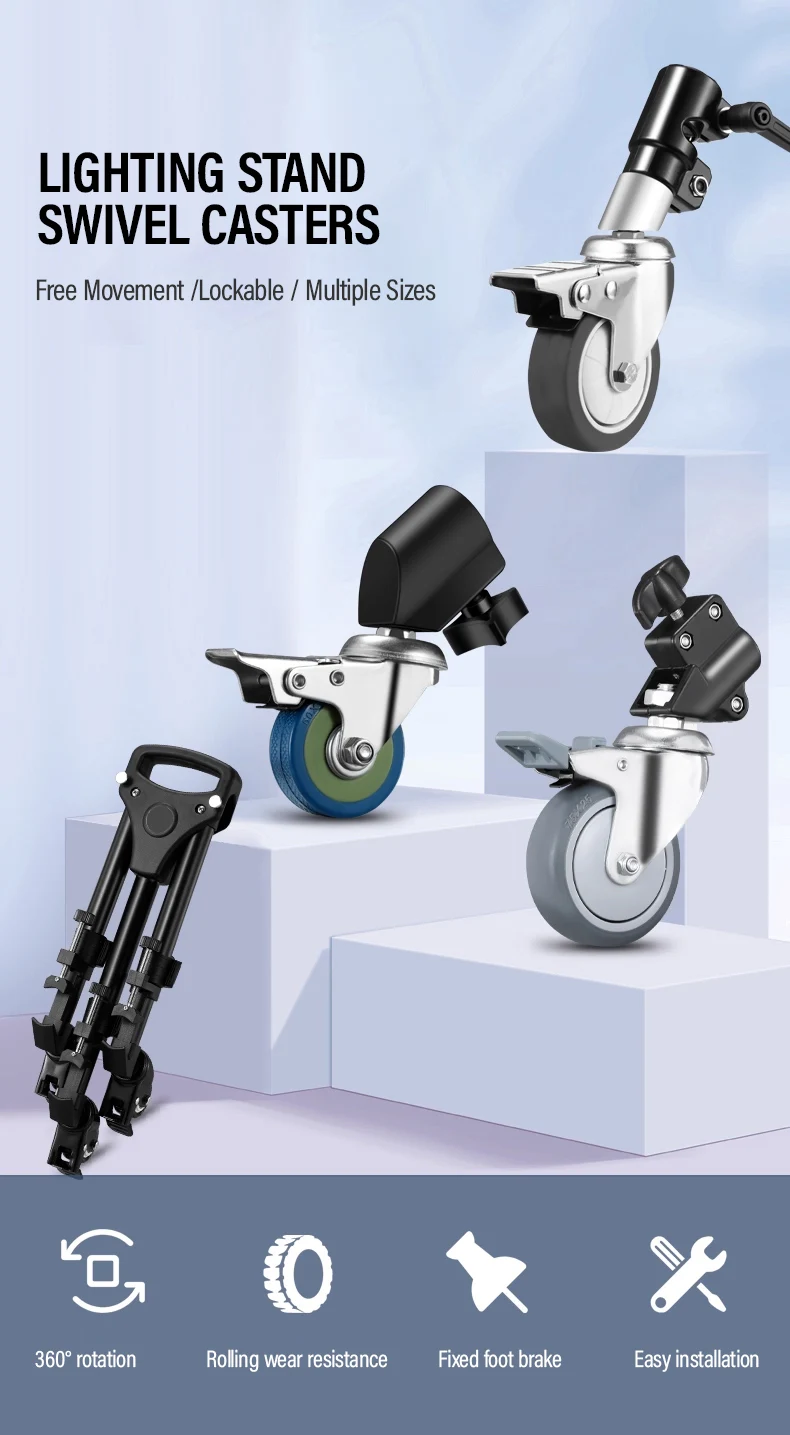 3Pcs C-Stand Swivel Caster Wheel Set 25MM Diameter All Metal For Light Stand Tri
