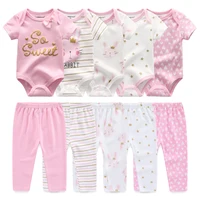 Baby Girl Bodysuits+Pants Clothing Sets 5-Piece Bebe Boy Clothes Cartoon Cotton Infant Short Sleeves Onesies Outfits 2