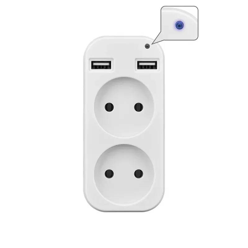 EU Plug Power Strip Adapter Wall Double AC Socket Portable 2 USB Port 1200W 250V For Smartphones Tablets