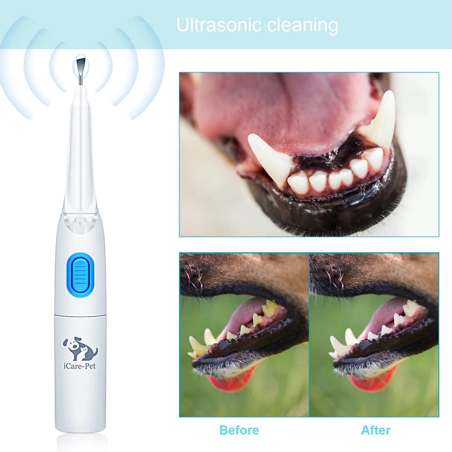Dog Toothbrush Pet Ultrasonic Dental Calculus Remover with 3 Tools for Home or Clinic Dog Electric Toothbrush