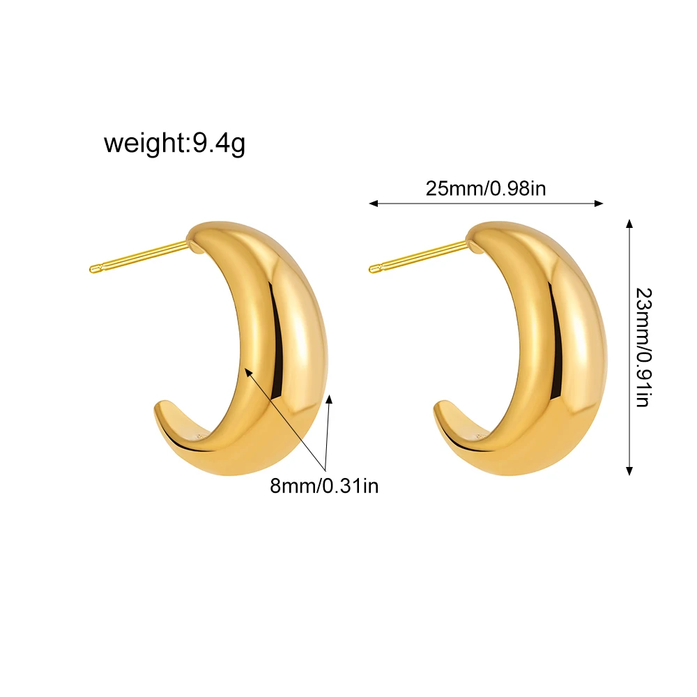 Vintage 18K Gold Plated C Shape Women's Earrings Sleek PVD Stainless Stee Metal Minimalist Ear Hoops Autumn Winter Jewelry Gifts