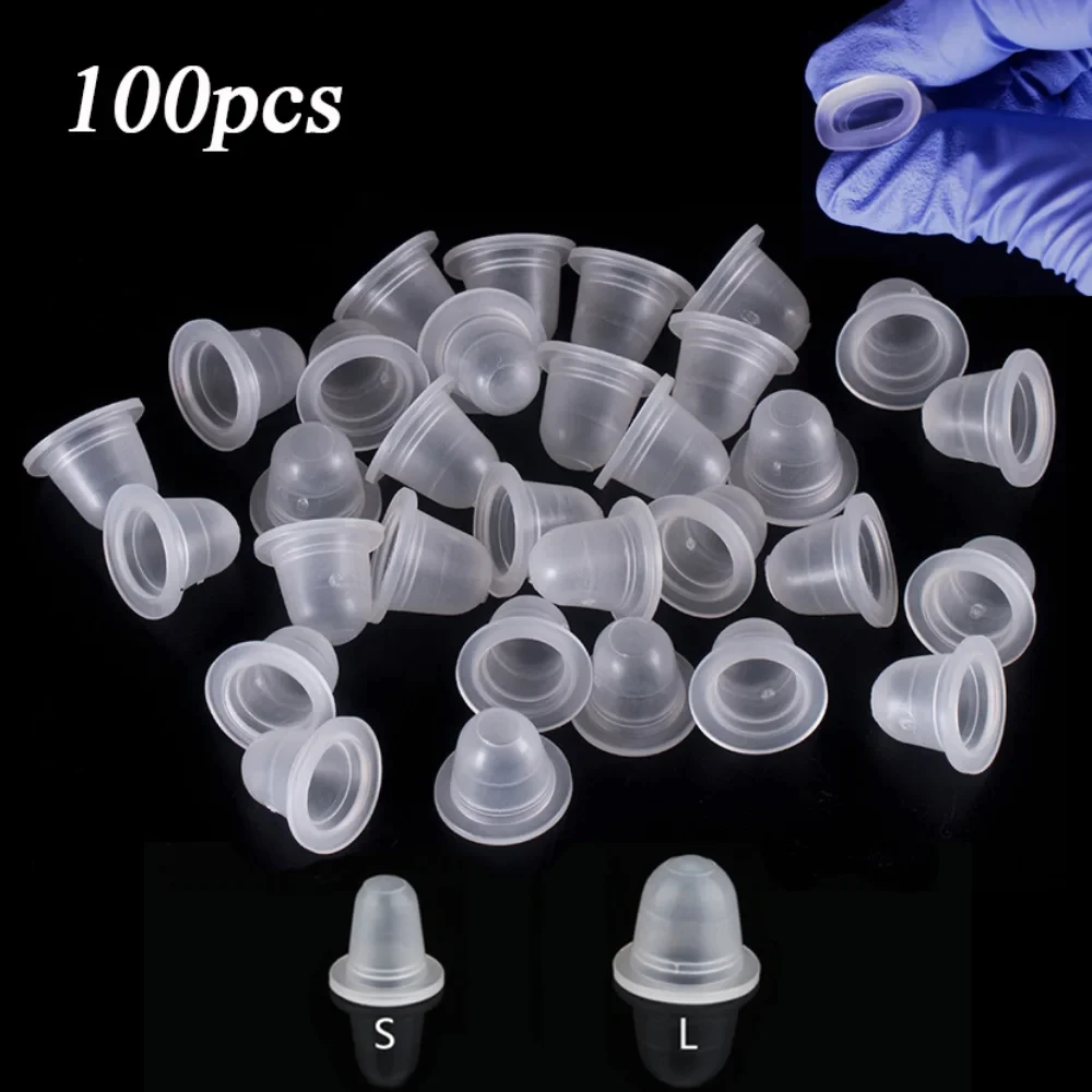 100Pcs Einweg Tattoo Ink Cup Kleine & Große Größe Silikon Permanent Tattoo Make-Up Augenbrauen Make-Up Pigment Container Kappen – Detail 1