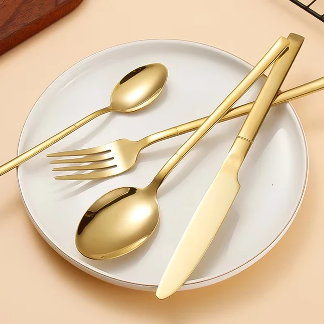 30 pezzi set di stoviglie in oro posate in acciaio inossidabile coltello forchetta da tè cucchiaio da caffè posate lavabili in lavastoviglie stoviglie da cucina 2