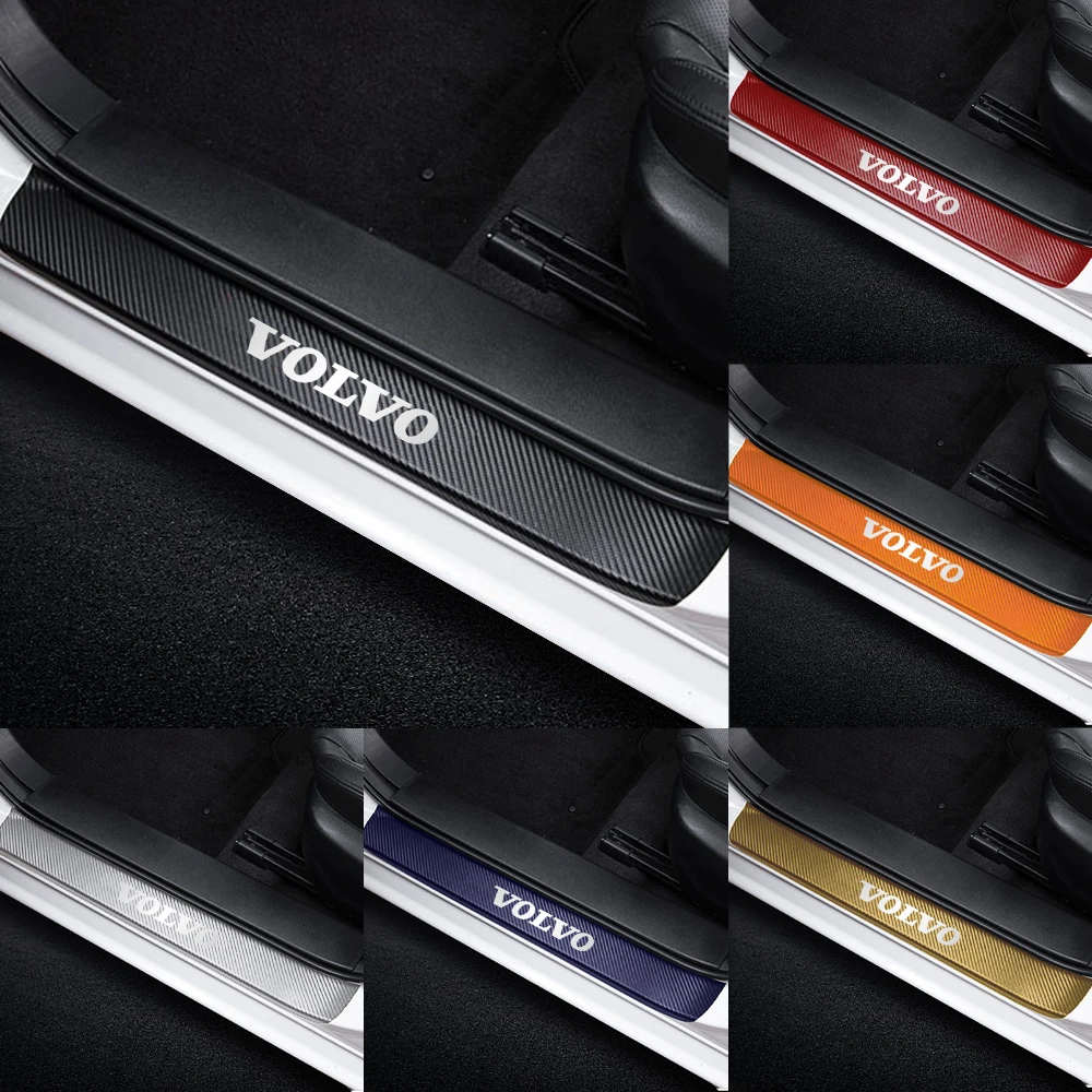 4PC 탄소 섬유 자동차 도어 씰 스티커 볼보 RDESIGN T6 AWD XC60 S80 S60L V40 V60 AWD V90 용 자동 엠블럼 보호 장식