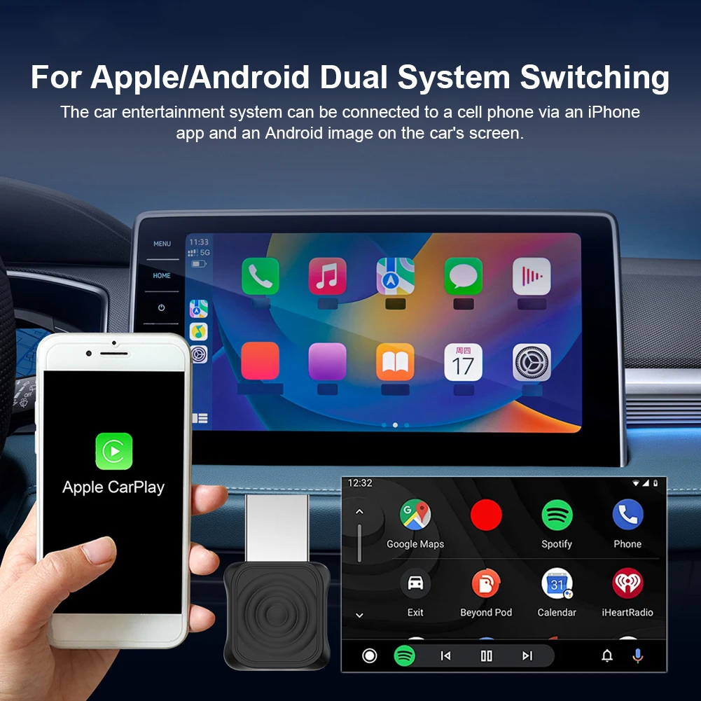 2 in 1 Wireless Adapter Wireless CarPlay Android Auto For OEM Car Plug and Play WiFi Bluetooth Auto Connection for All Models