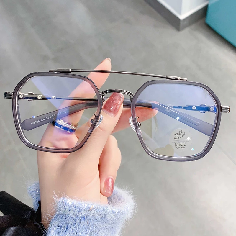 Metal Anti-Blue Light Reading Glasses Men Oversized Square Computer Blue Light Blocking Eyeglasses Finished Hyperopia Eyewear 4