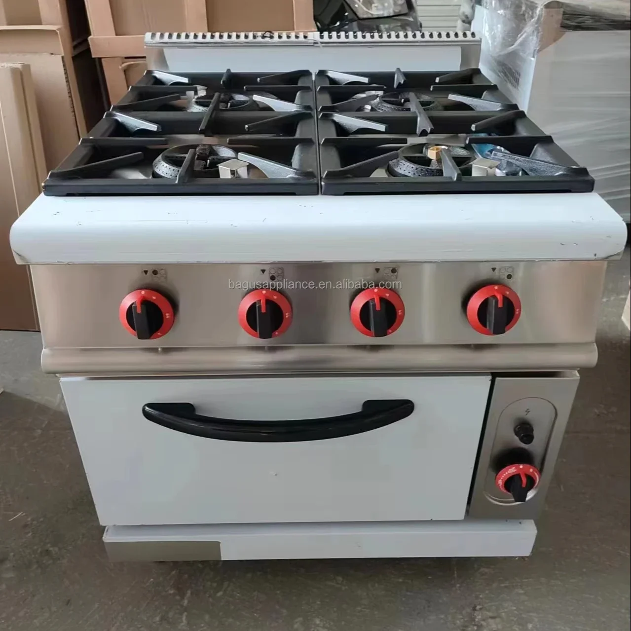 4 Burner Gas Stove With Oven Cooking Range Gas Oven Commercial Kitchen Equipment