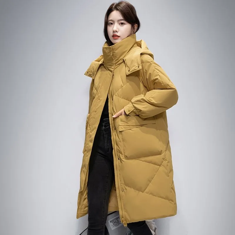 2024 New Women Down Jacket Winter Coat Female Mid Length Version Parkas Thick Warm Outwear Hooded Leisure Time Overcoat