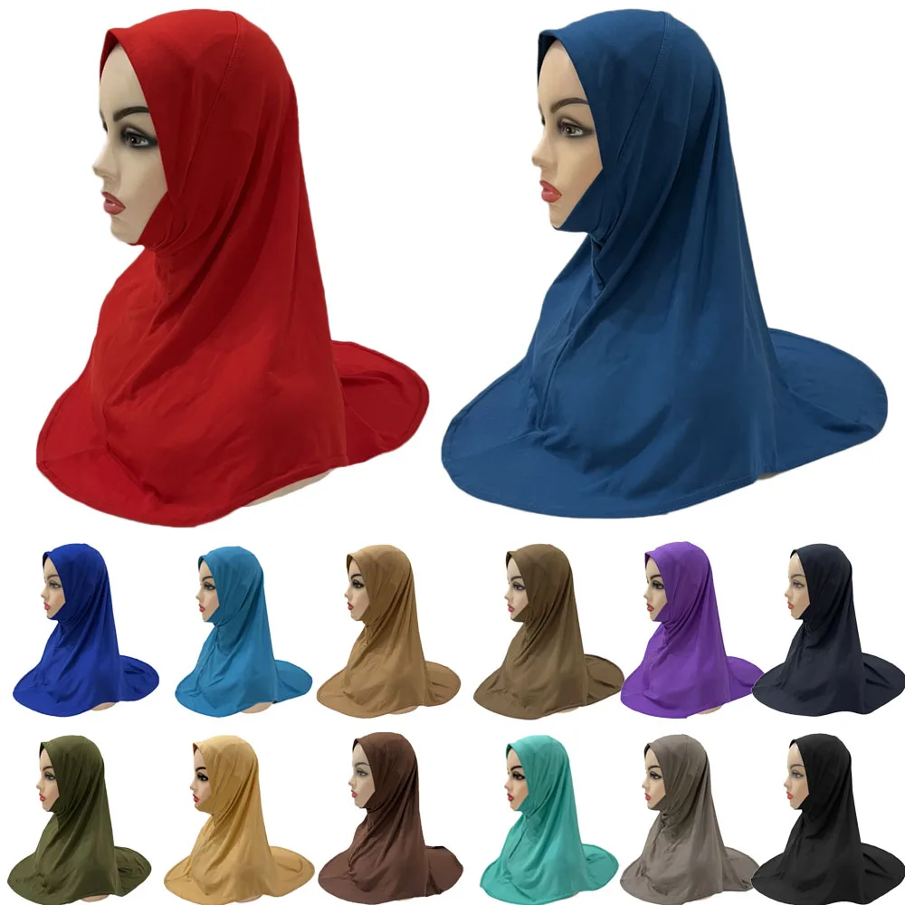 5-10 Anni Bambini Ragazze Hijab Sciarpa Interna Foulard Musulmano Turbante One Piece Amira Overhead Niqab Scialli Islamici Wrap Pull On Ready