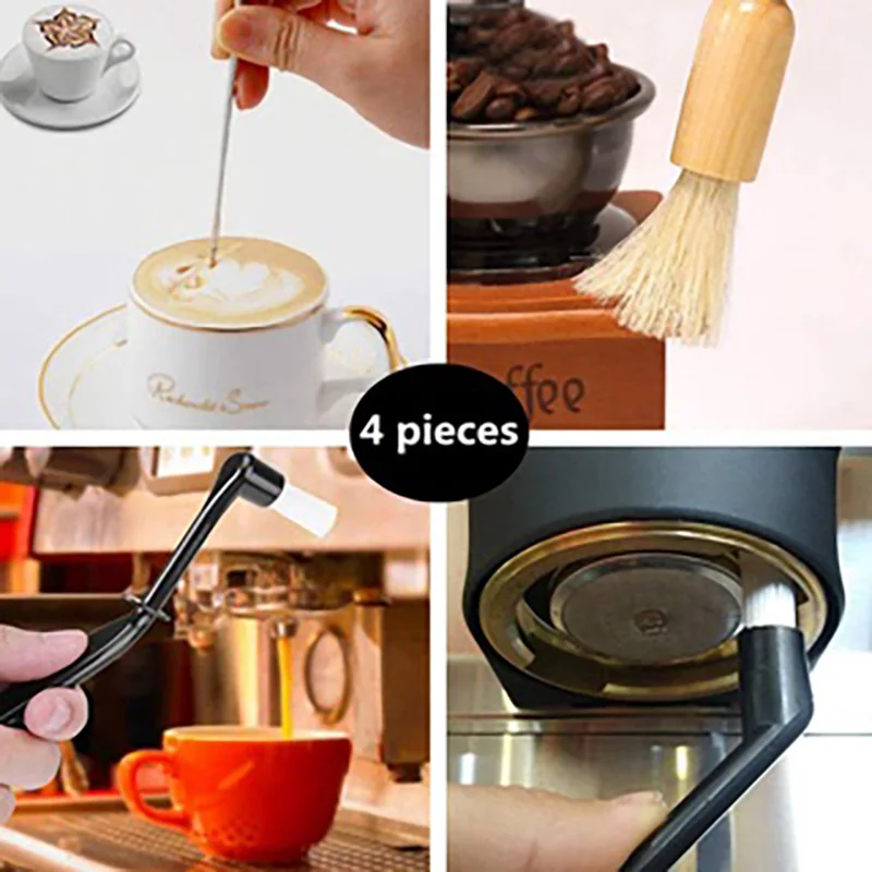 4 Pcs Coffee Machine Cleaning Set Grinder Machine Group Head Cleaning Brush Art Pen