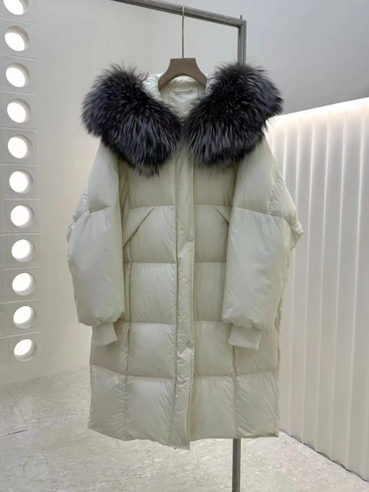 

2023 Winter Women Down Jacket Real Fox Fur Coat Long Thickened High Quality White Goose Feather Loose Warm Thick Streetwear