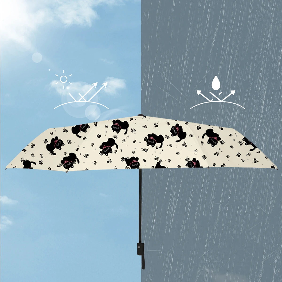 Sun Umbrella for Women Sun Protection UV Protection Portable Folding Umbrella for Cute Cats Rain and Sunshine