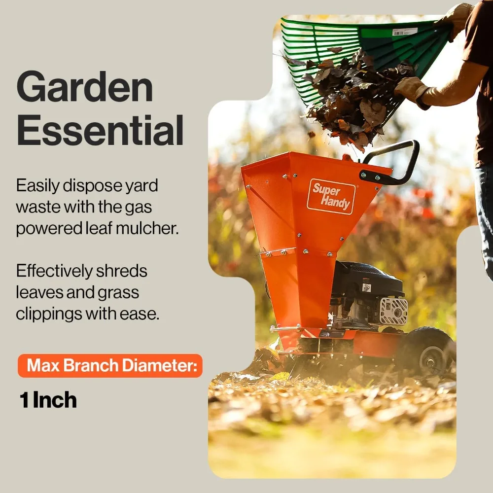Leaf Mulcher Shredder Green and Waste Management Heavy Duty Gas Powered 3.4HP 1" Inch Cutting Capacity for Leaves Grass